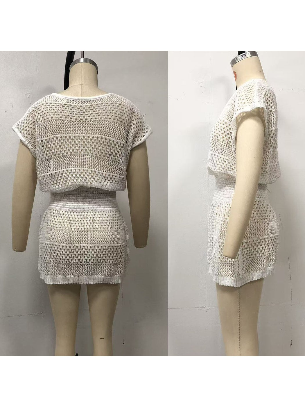Crosa - Elegant White Hollow-Out Beach Dress