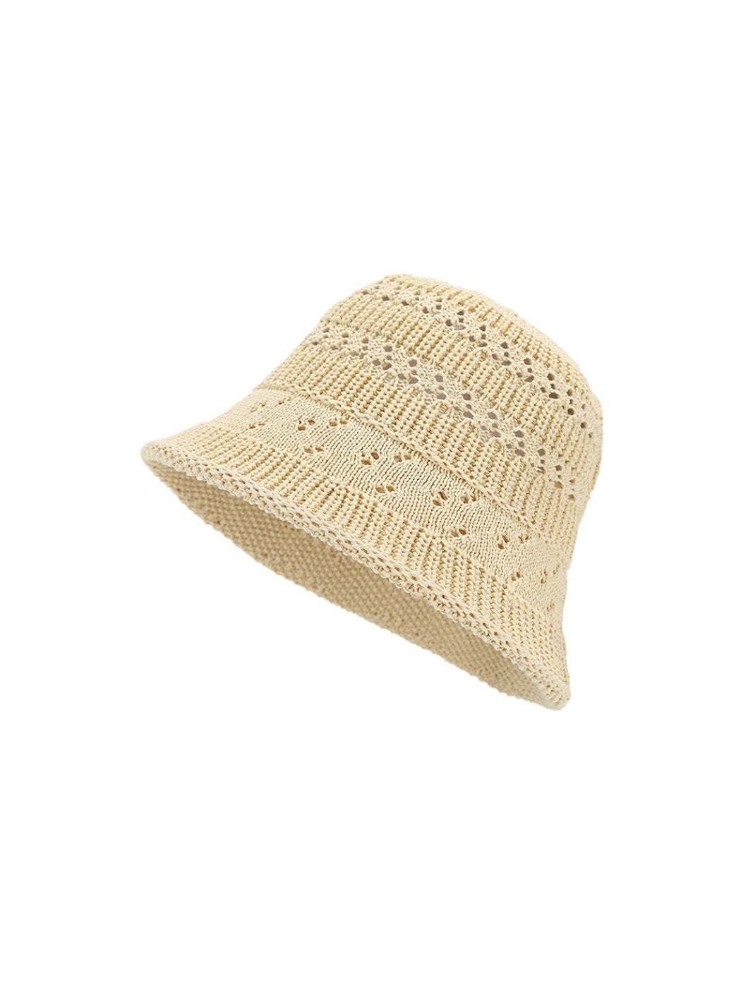 Close-up of Haila bucket hat highlighting the open-knit lace pattern
