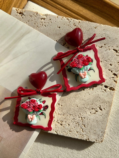 Earwish - Retro Sweet Red Rose with Bows Earrings