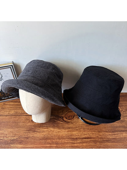 Haila - Solid Color Wide Brim Round Crown Bucket Hat