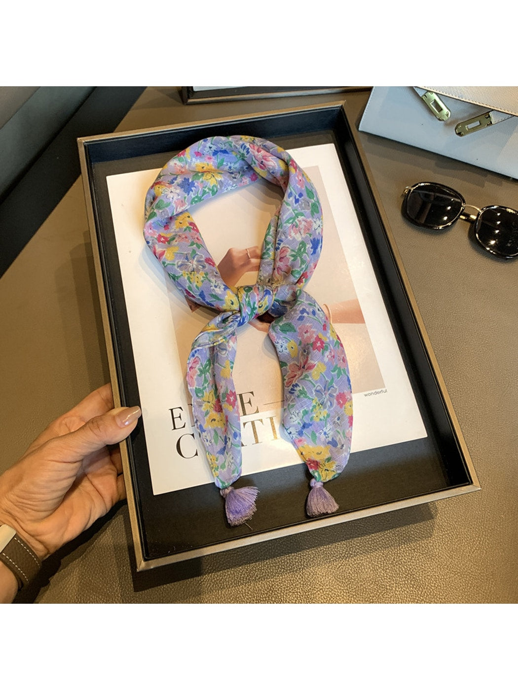 Scarvii - Bright Blossom and Leaf Print Square Scarf
