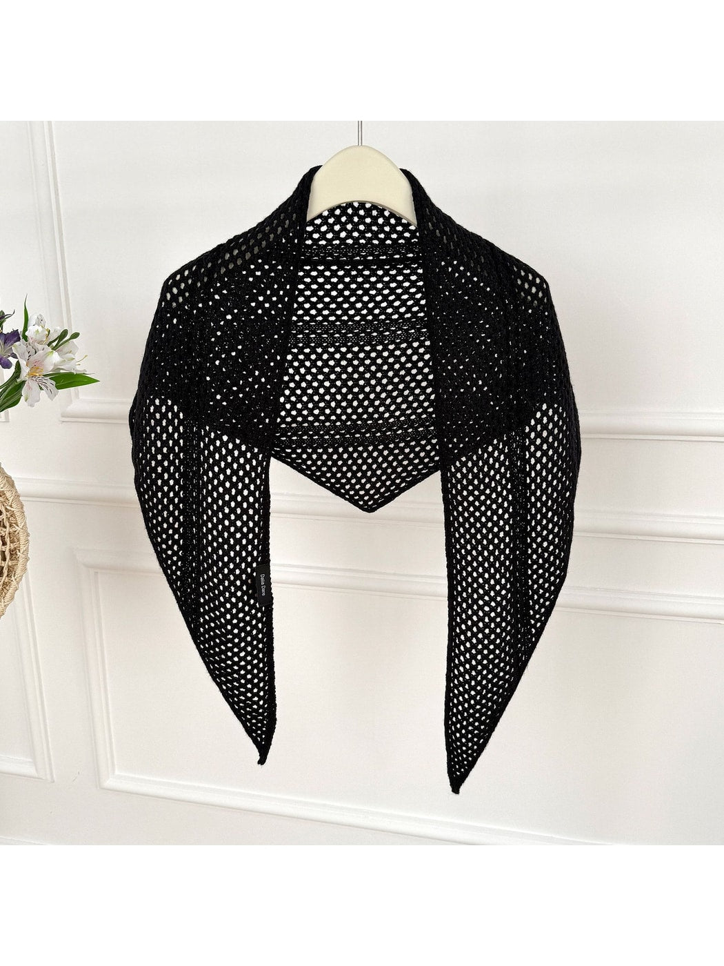 Scarvii - Openwork Mesh Knit Triangle Scarf