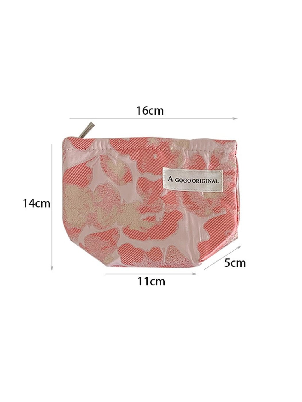 Cosbai blush floral cosmetic bag photographed from an angle highlighting its shape and pattern