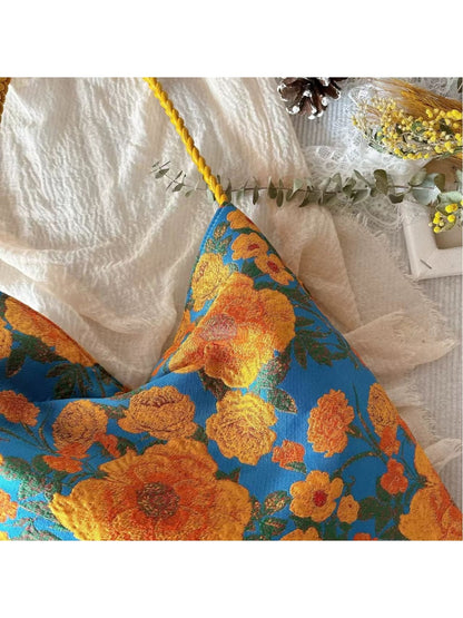 Cosbai - Floral Contrast Detail Magnetic Closure Tote Bag