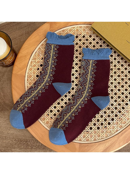 Rufia - Retro Pattern Ruffle Crew Socks