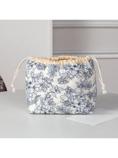 Cosbai - Quilted Round Drawstring Cosmetic Bag