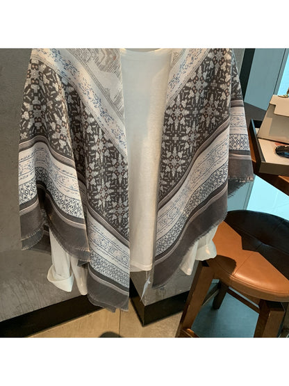 Scarvii - Elegant Gray Printed Square Scarf