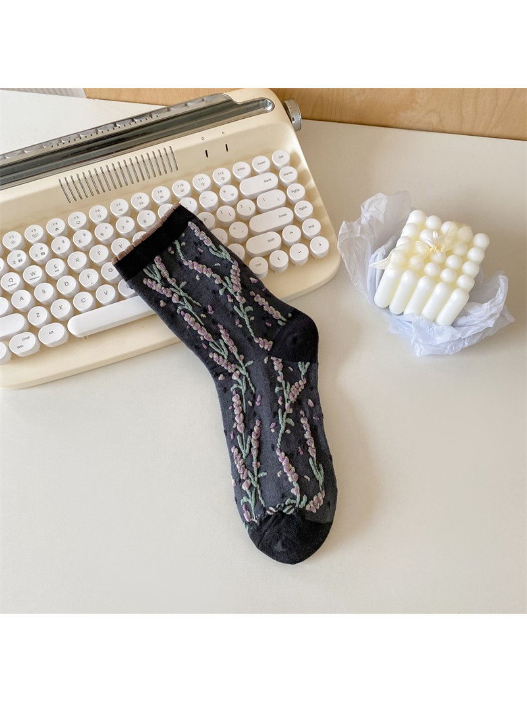Rufia - Botanical Lavender Knit Crew Socks