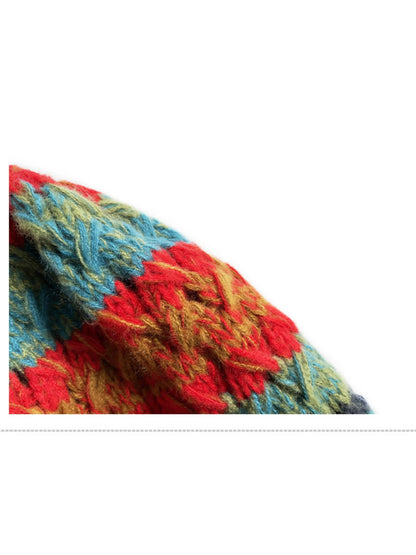 Haila - Colorful Earflap Knitted Beanie with Pompoms