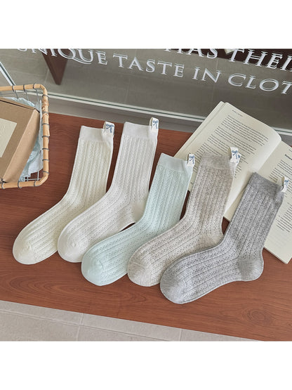 Rufia - Bow Pattern Label Detail Openwork Crew Socks