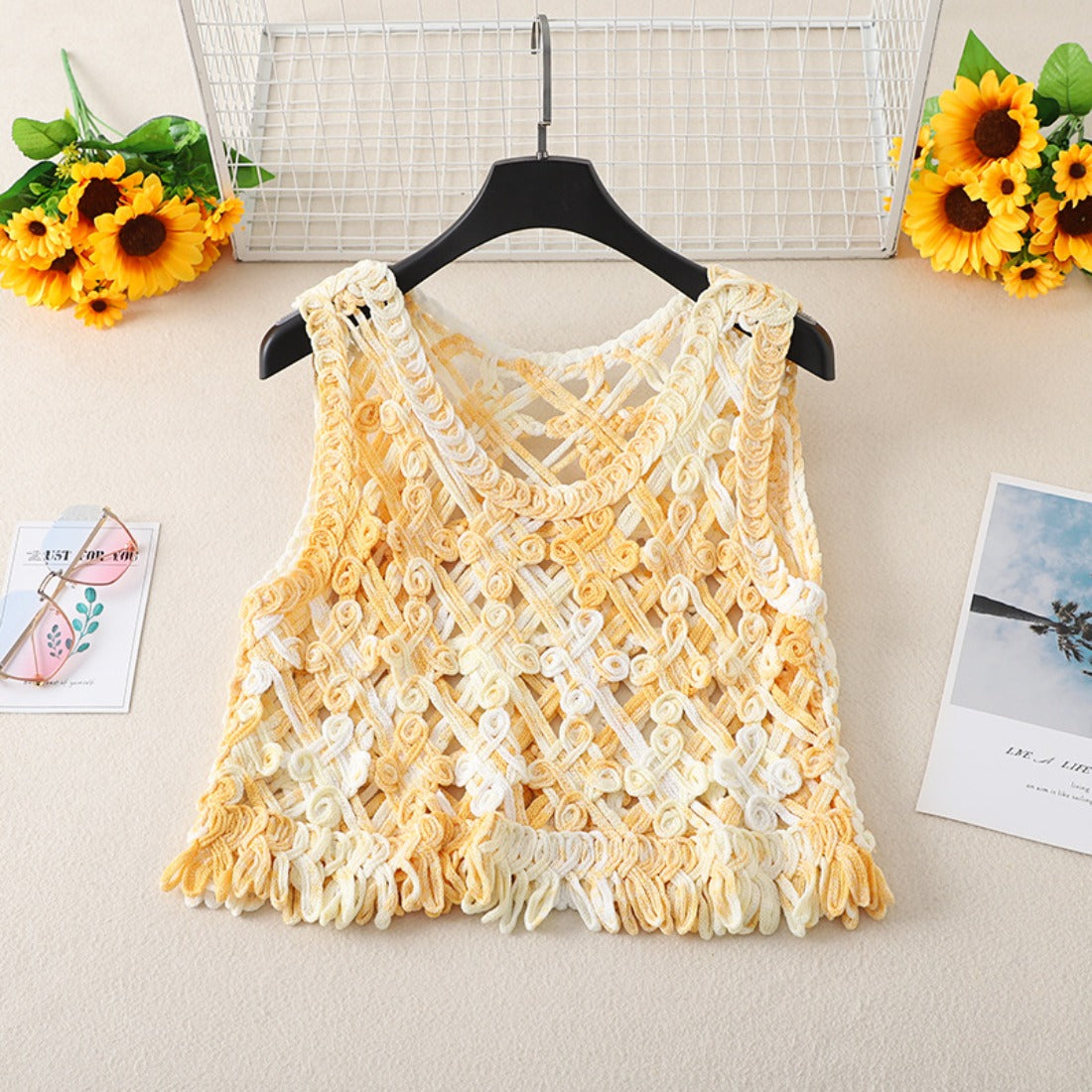 Crosa - Sweet Crochet Hollow Knit Tank Top