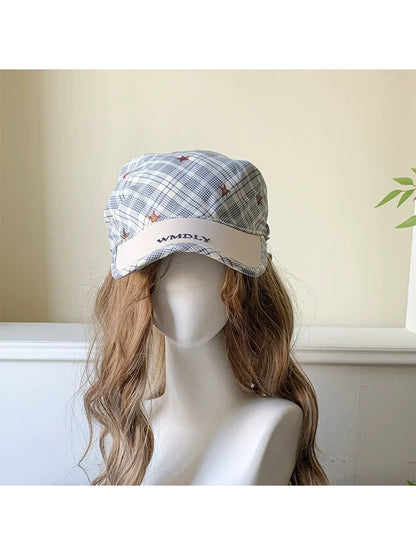 Haila - Plaid Star Pattern Curved Brim Headscarf Cap