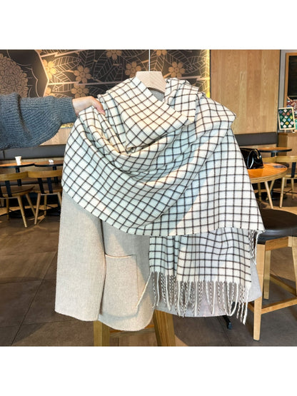 Scarvii - Retro Windowpane Fringe Plaid Scarf