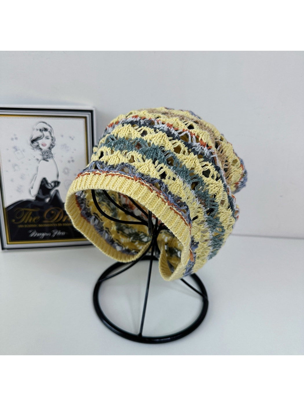 Haila - Retro Striped Cutout Knit Beanie