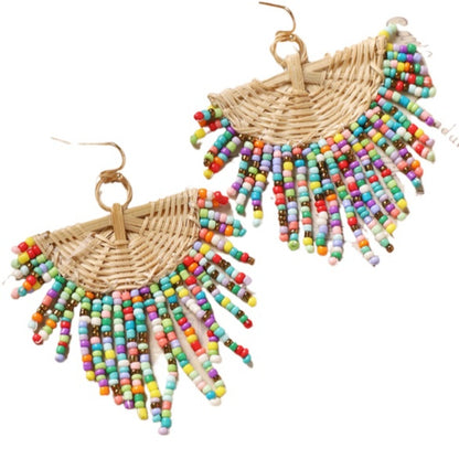 Earwish - Boho Woven Beaded Fringe Earrings - Vintage & Special