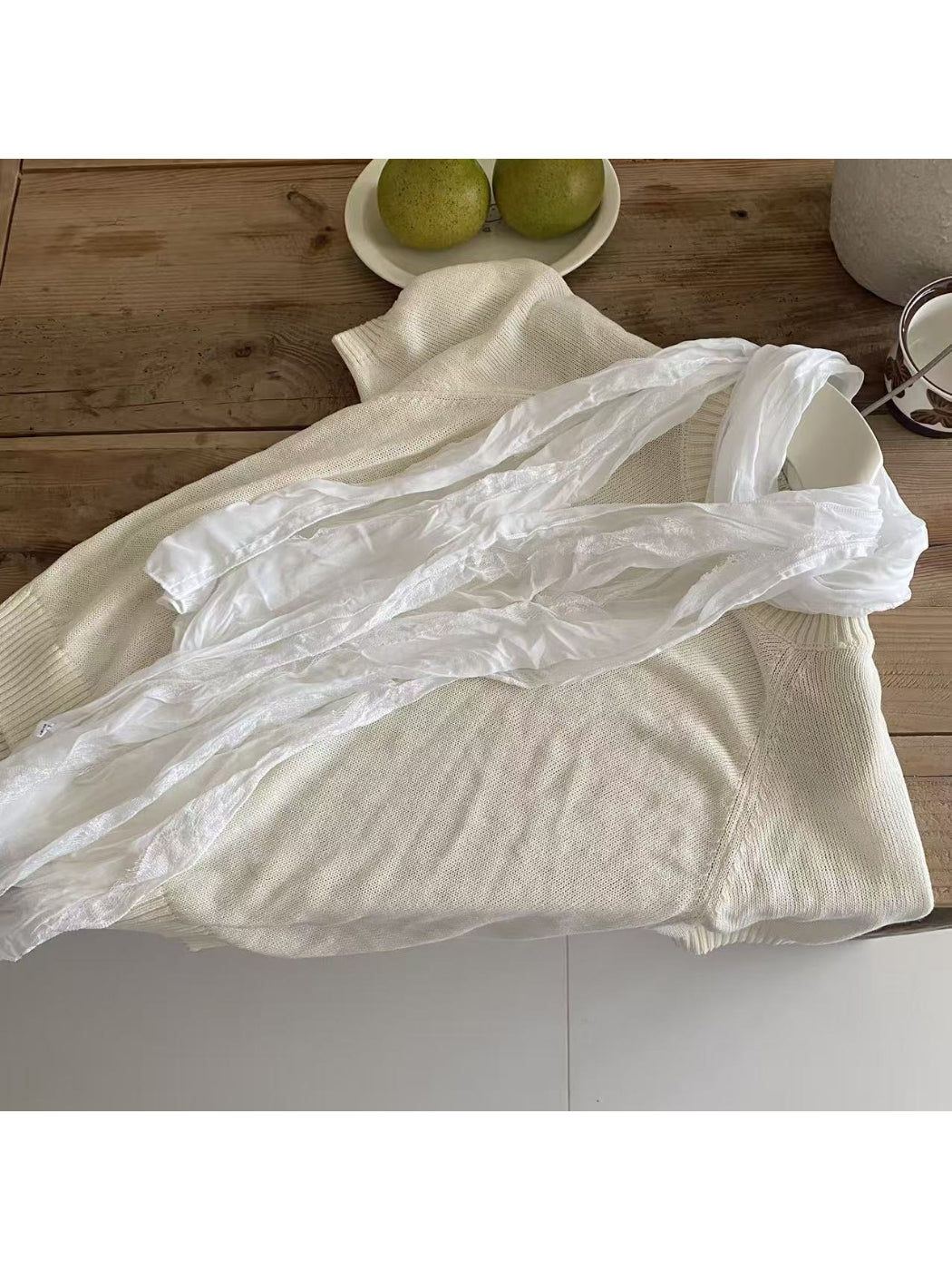 Scarvii - Lace Trim Sheer Long Scarf