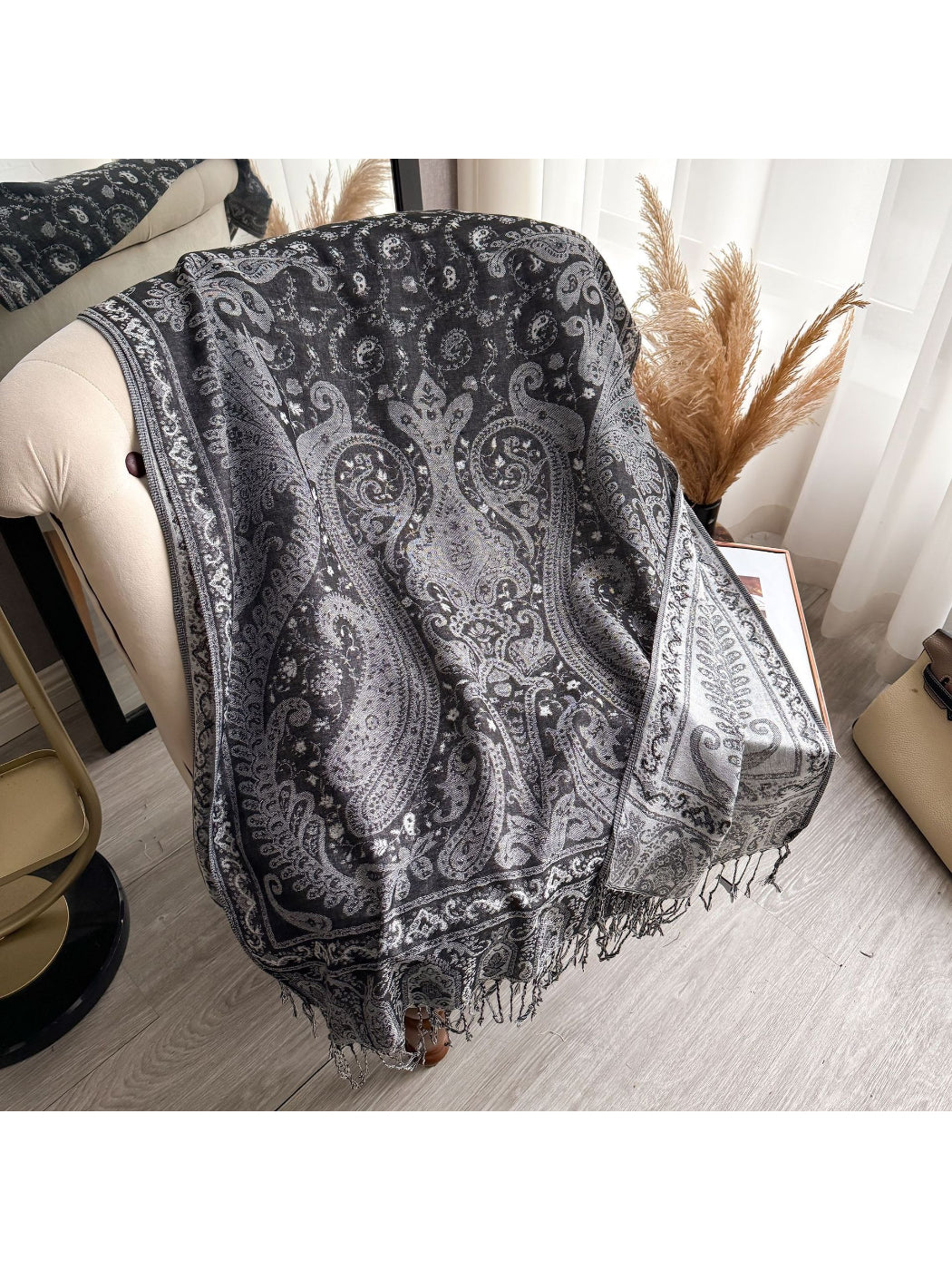 Scarvii - Elegant Paisley Border Wrap Scarf