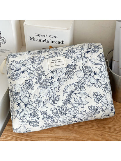 Inside view of Cosbai quilted botanical makeup bag showing spacious interior
