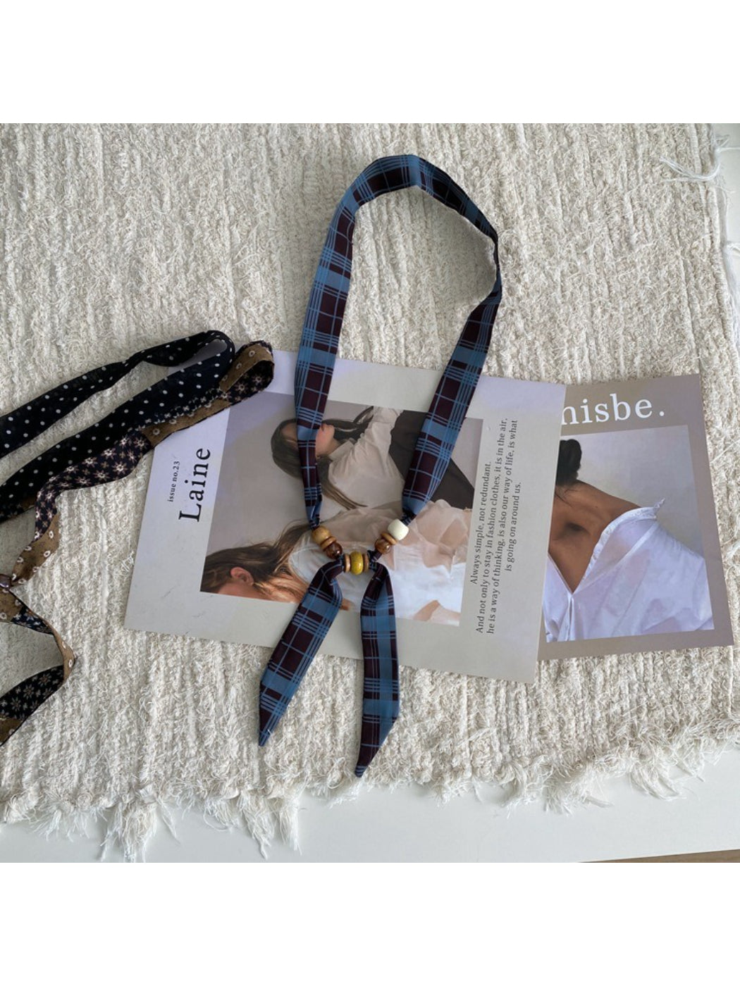 Scarvii Knotted Bead Detail Skinny Scarf
