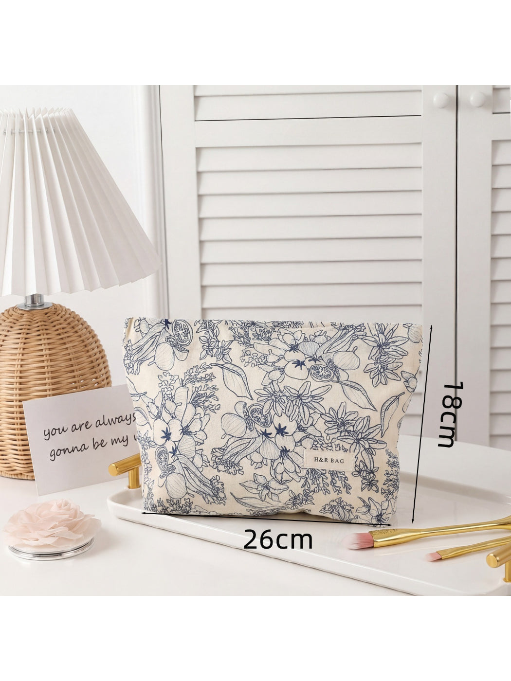 Cosbai floral makeup bag displayed flat to show full flower pattern