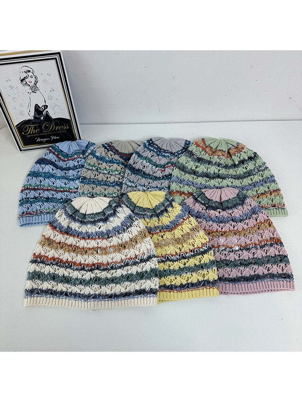 Haila - Retro Striped Cutout Knit Beanie