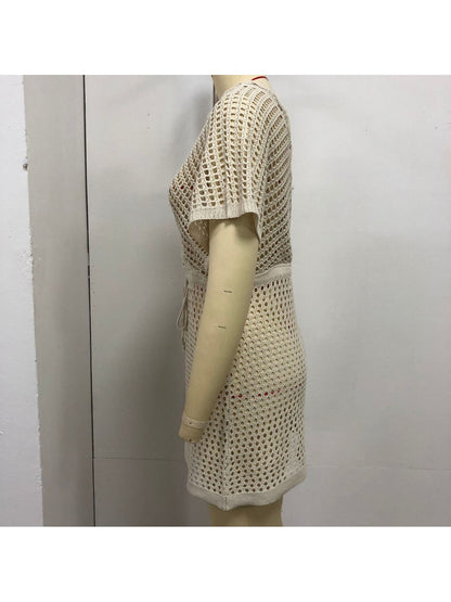 Crosa - Deep V Hollow Out Tie Front Beach Dress