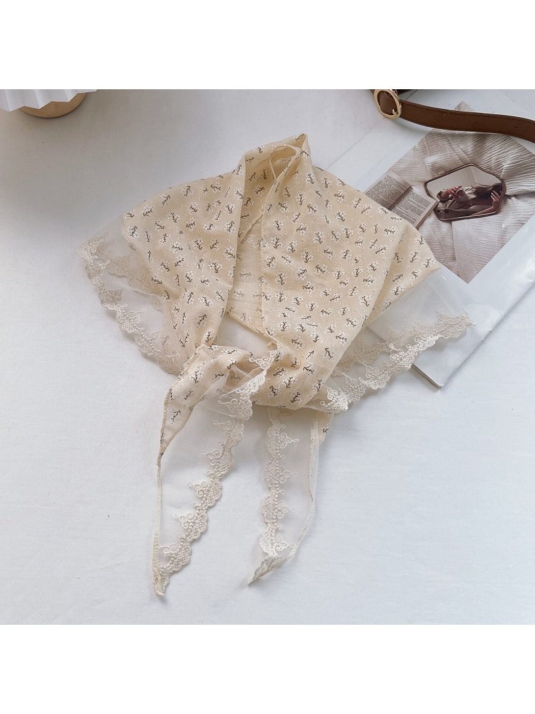 Scarvii - Floral Lace Edge Decorative Triangle Bandana Scarf