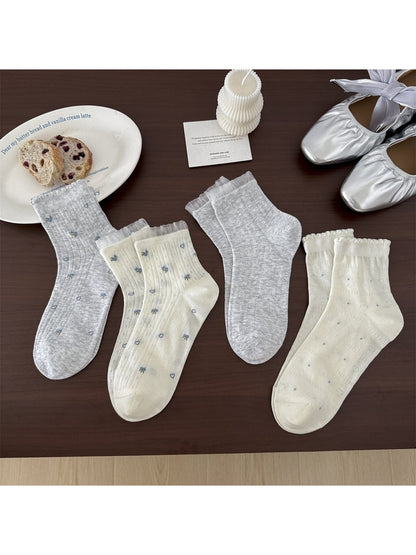 Rufia - Sweet Floral and Heart Print Crew Socks