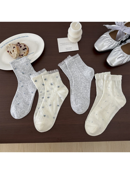 Rufia - Sweet Floral and Heart Print Crew Socks