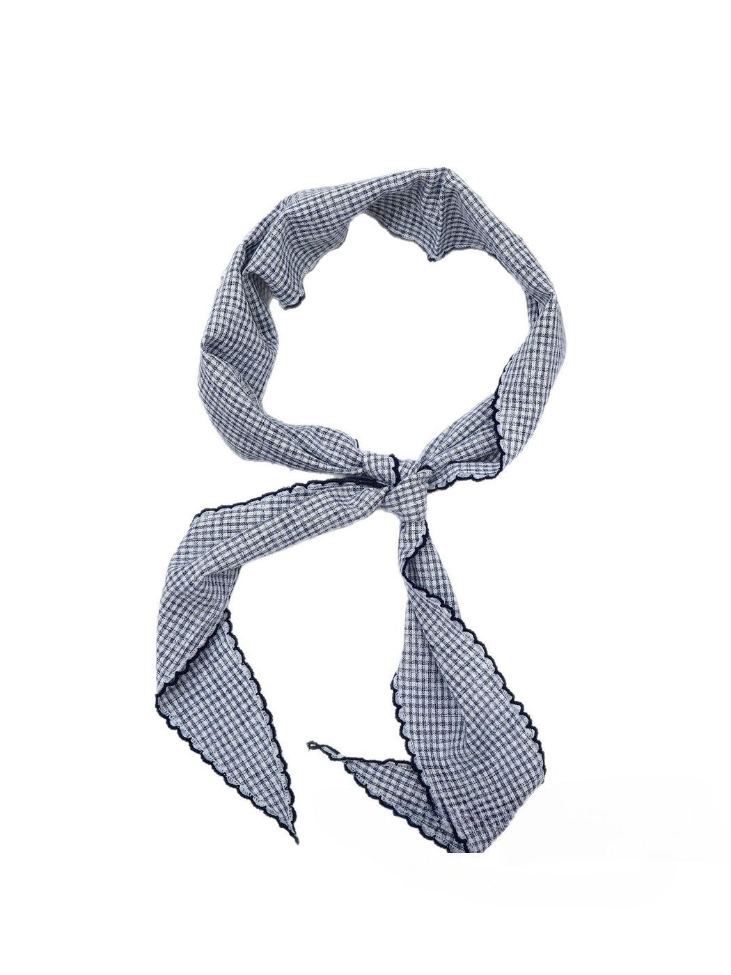 Scarvii - Gingham Triangle Head Scarf with Lettuce Edge