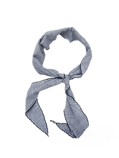 Scarvii - Gingham Triangle Head Scarf with Lettuce Edge