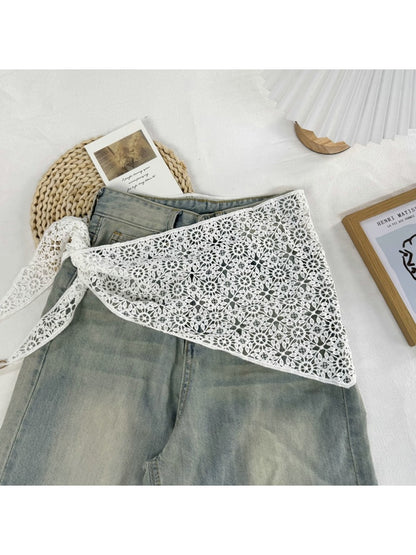 Scarvii - Floral Hollow-Out Triangle Bandana Scarf