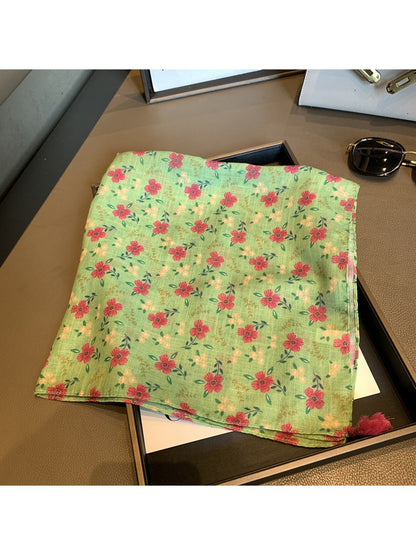 Scarvii - Bright Blossom and Leaf Print Square Scarf