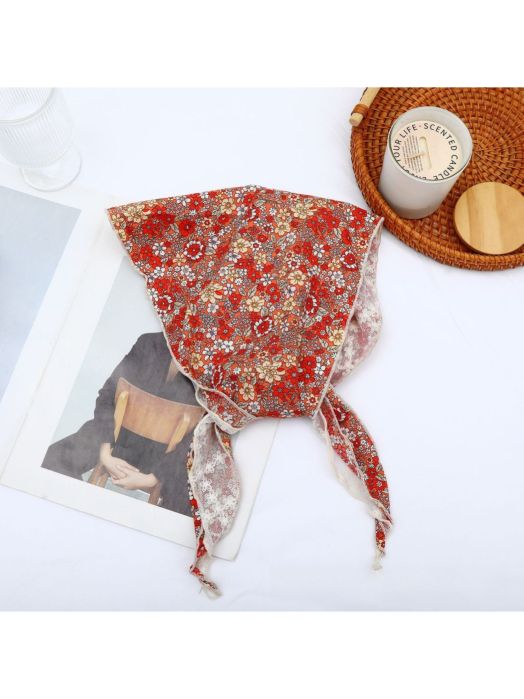 Scarvii - Floral Lace Trim Decorative Triangle Bandana