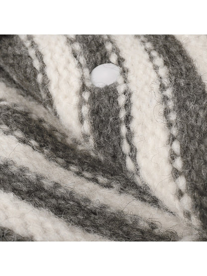 Haila - Striped Pom Ear Flap Knit Winter Hat