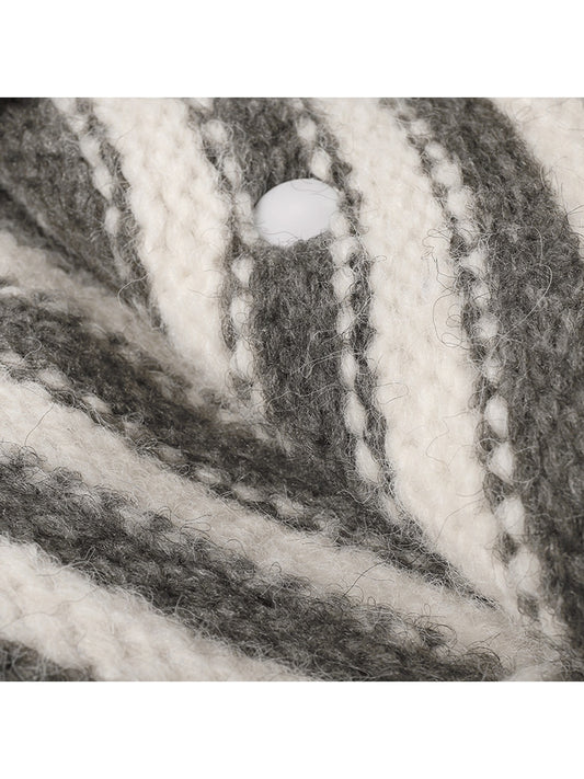 Haila - Striped Pom Ear Flap Knit Winter Hat