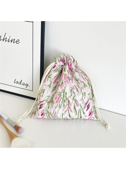 Cosbai - Floral and Fishes Print Drawstring Pouch