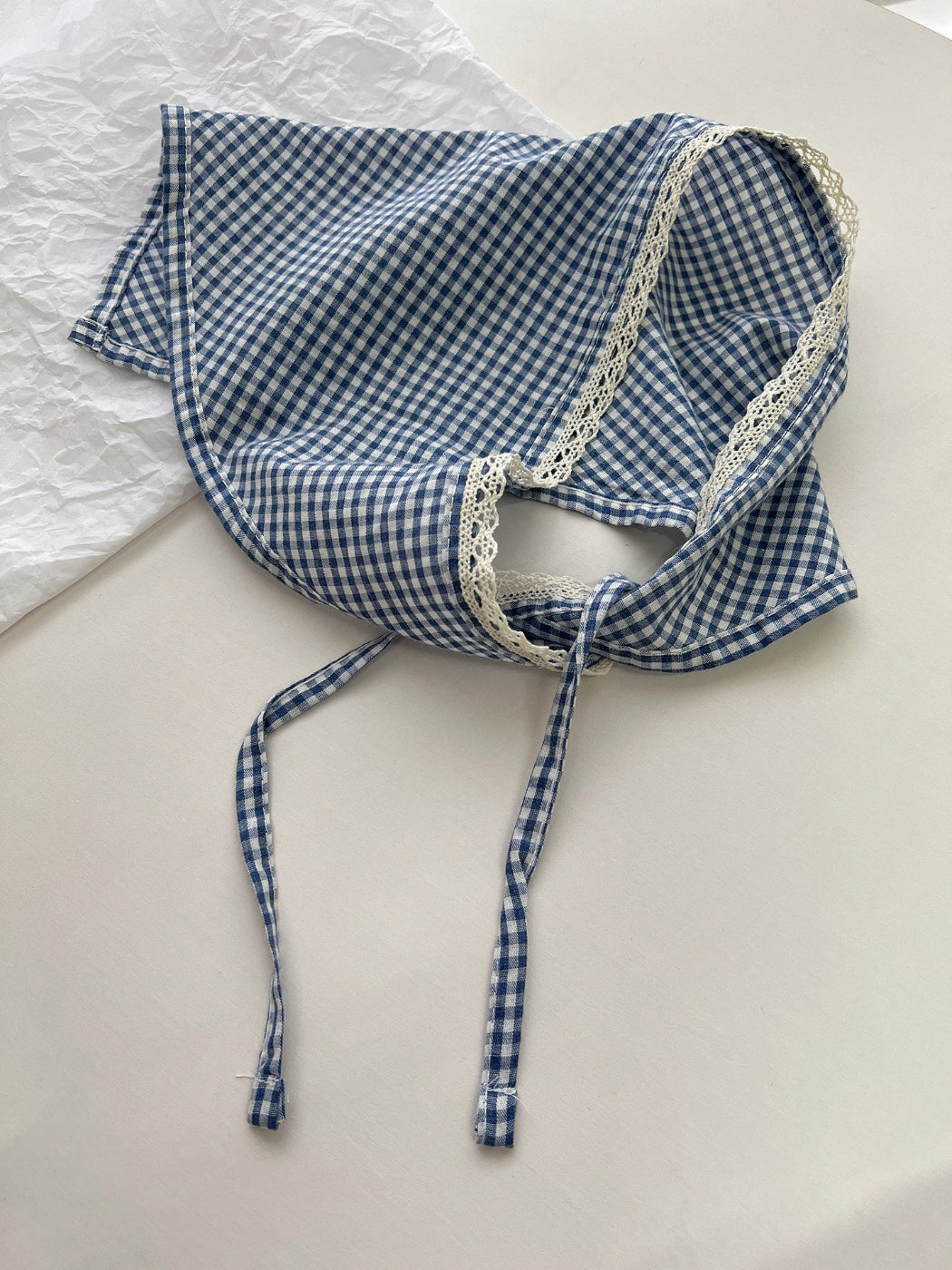 Scarvii - Elegant Lace Trim Gingham Triangle Scarf