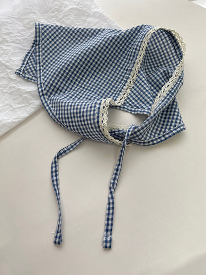 Scarvii - Elegant Lace Trim Gingham Triangle Scarf