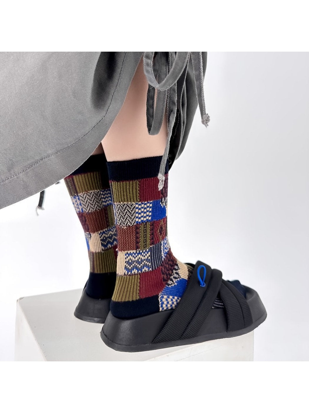 Rufia - Patchwork Plaid Pattern Casual Crew Socks