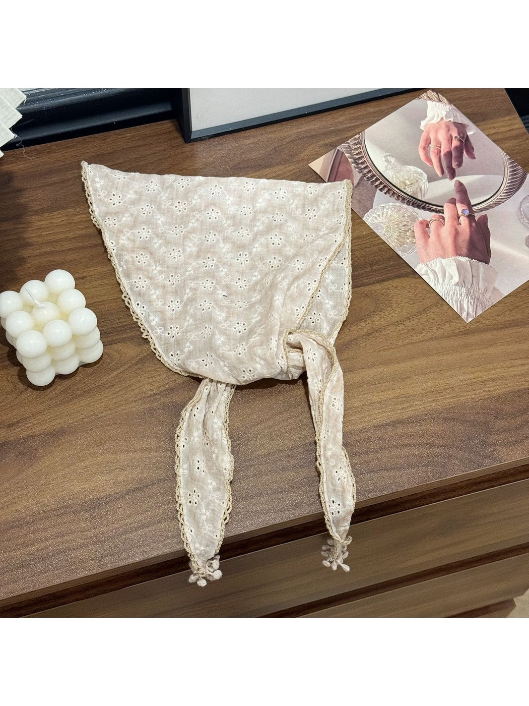 Scarvii - Floral Cutout Trim Triangle Bandana