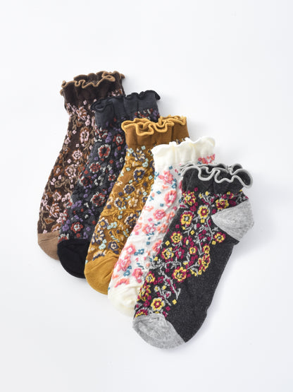 Rufia - Vintage Floral Ruffle Crew Socks