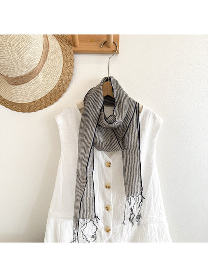 Scarvii skinny scarf laid flat displaying full length and stripe edges