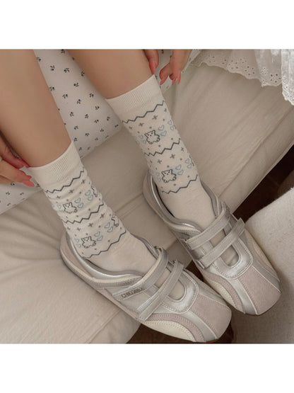 Rufia - Sweet Bear Heart Pattern Crew Socks product image 1