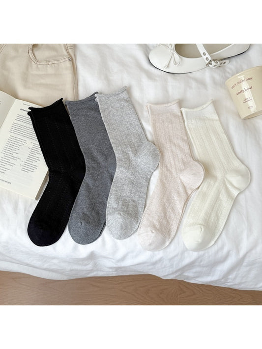 Rufia - Simple Solid Color Women's Crew Socks