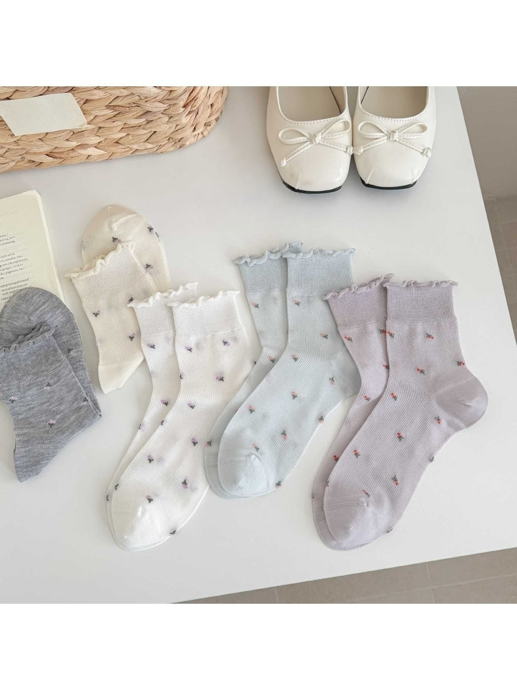 Rufia - Ditsy Floral Ruffle Cuff Crew Socks