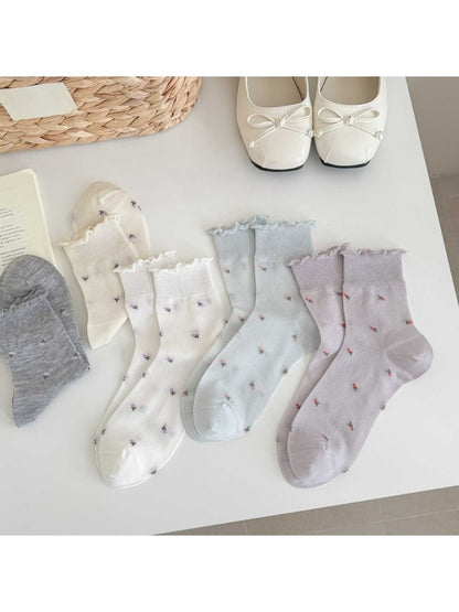Rufia - Ditsy Floral Ruffle Cuff Crew Socks