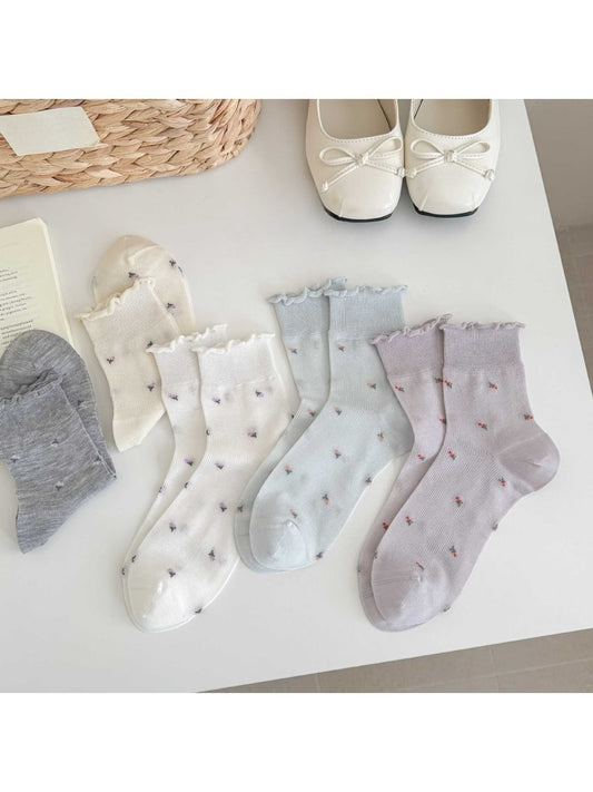 Rufia - Ditsy Floral Ruffle Cuff Crew Socks