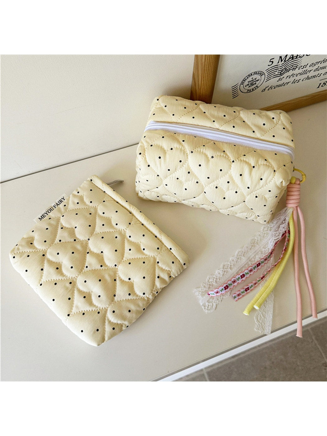 Cosbai - Polka Dot Quilted Cosmetic Organizer Bag