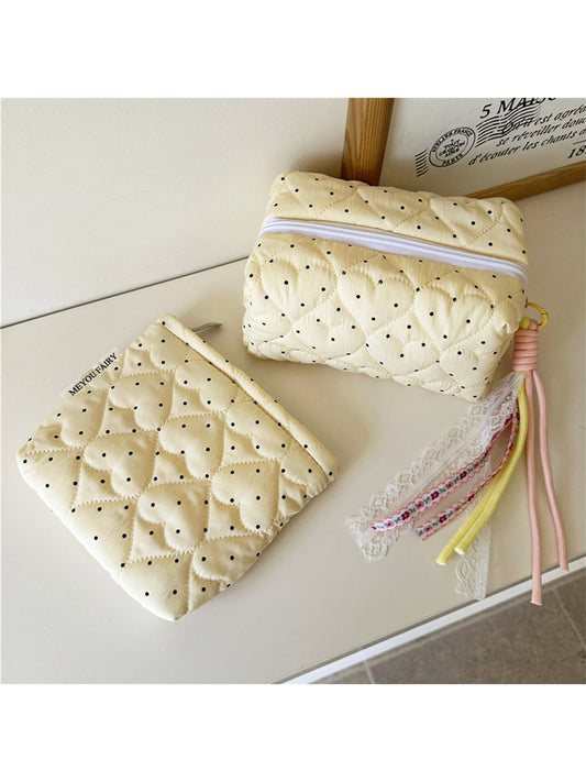 Cosbai - Polka Dot Quilted Cosmetic Organizer Bag